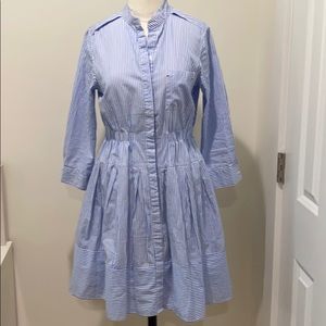 Blue and white pinstripe shirt dress